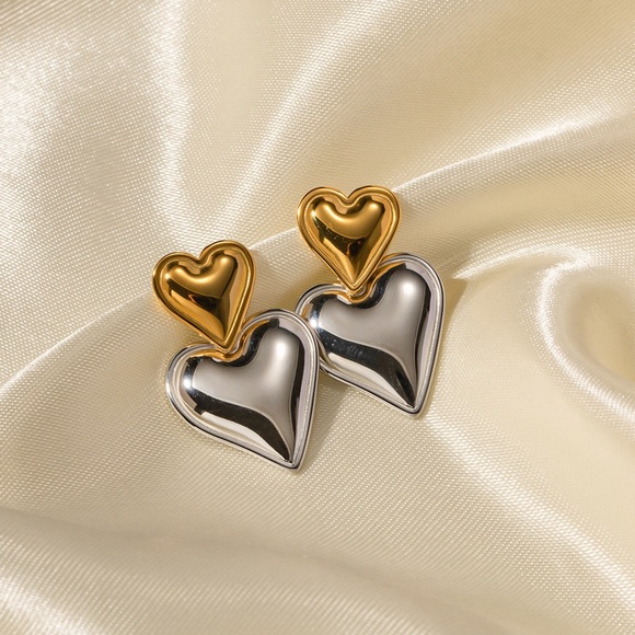 Y2K Waterproof Double Heart Drop Earrings*Waterproof Jewelry*Tarnish Free - Picture 4 of 6